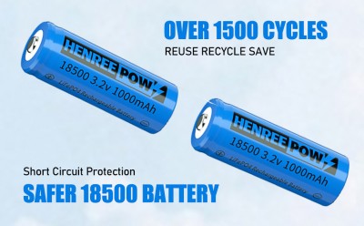 Henreepow 18500 laddningsbart batteri, 3.2V LifePo4 litiumfosfatbatteri 1000mAh för utomhus GAR